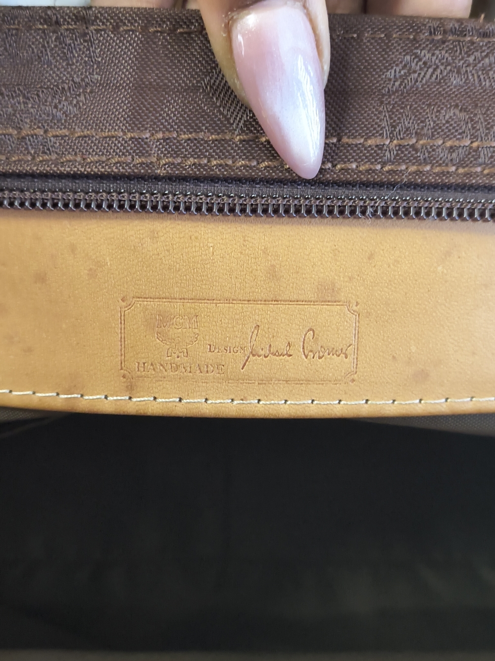 MCM Brown Logo Canvas Shoulder Tote with Gold Chain Handles - Picture 9 of 15